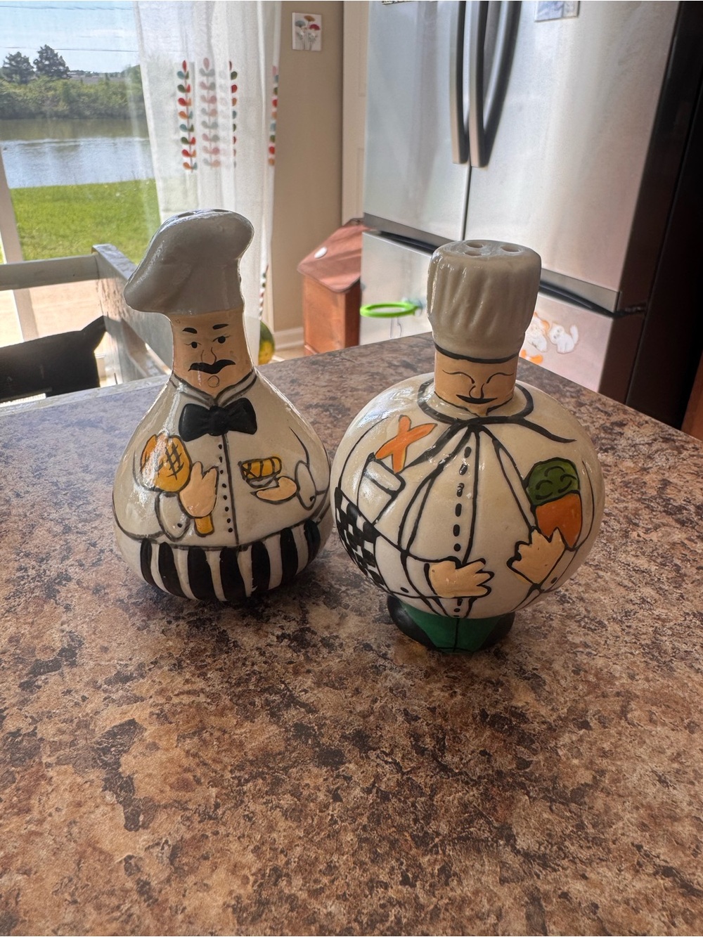 Set of Two Ceramic Chef Salt and Pepper Shakers - Whimsical Kitchen Decor